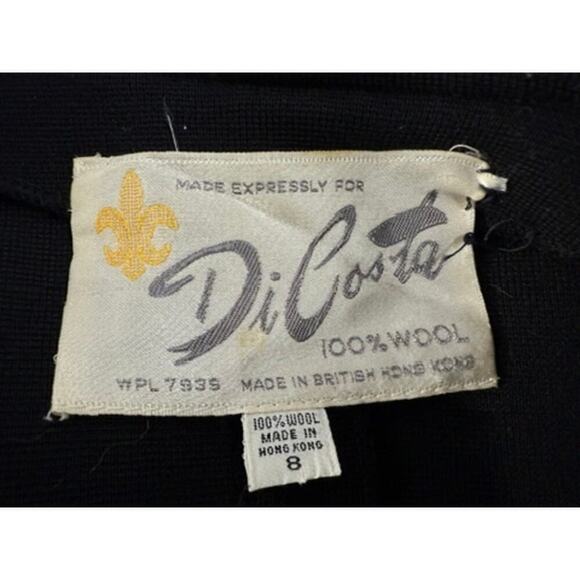 VTG Di Costa 100% Wool Long Black Sweater Vest Embroidered Floral Pattern Sz 8 - Picture 7 of 7